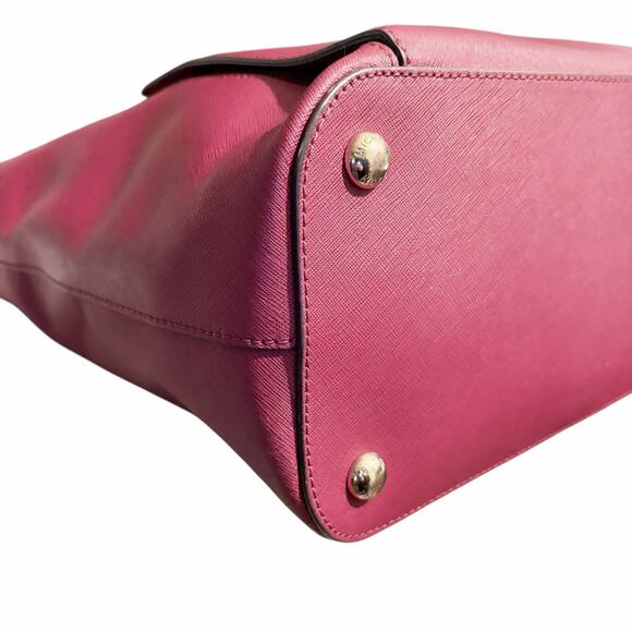 Michael Kors Jet Set Saffiano Leather Tote Burgundy Red MK Charm Shoulder Bag - Picture 8 of 12